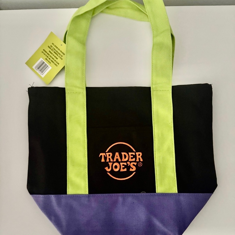 NEW! Tags Limited Edition Trader Joe's Mini Halloween Canvas Tote Bag MULTICOLOR